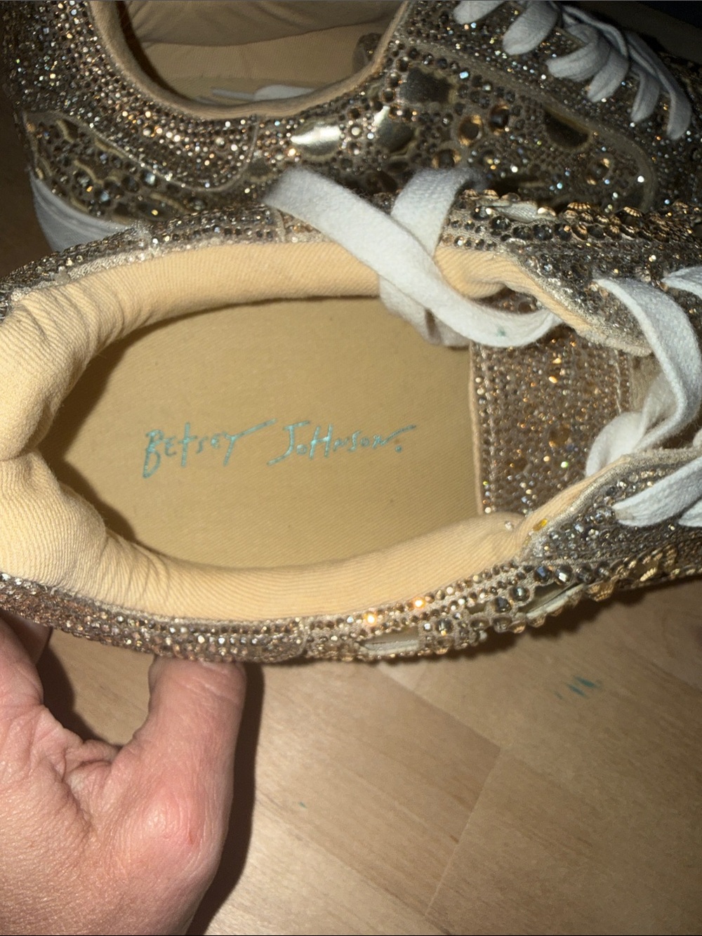 Betsey Johnson Gold Crystal Embellished Platform Sneakers - Picture 6 of 7